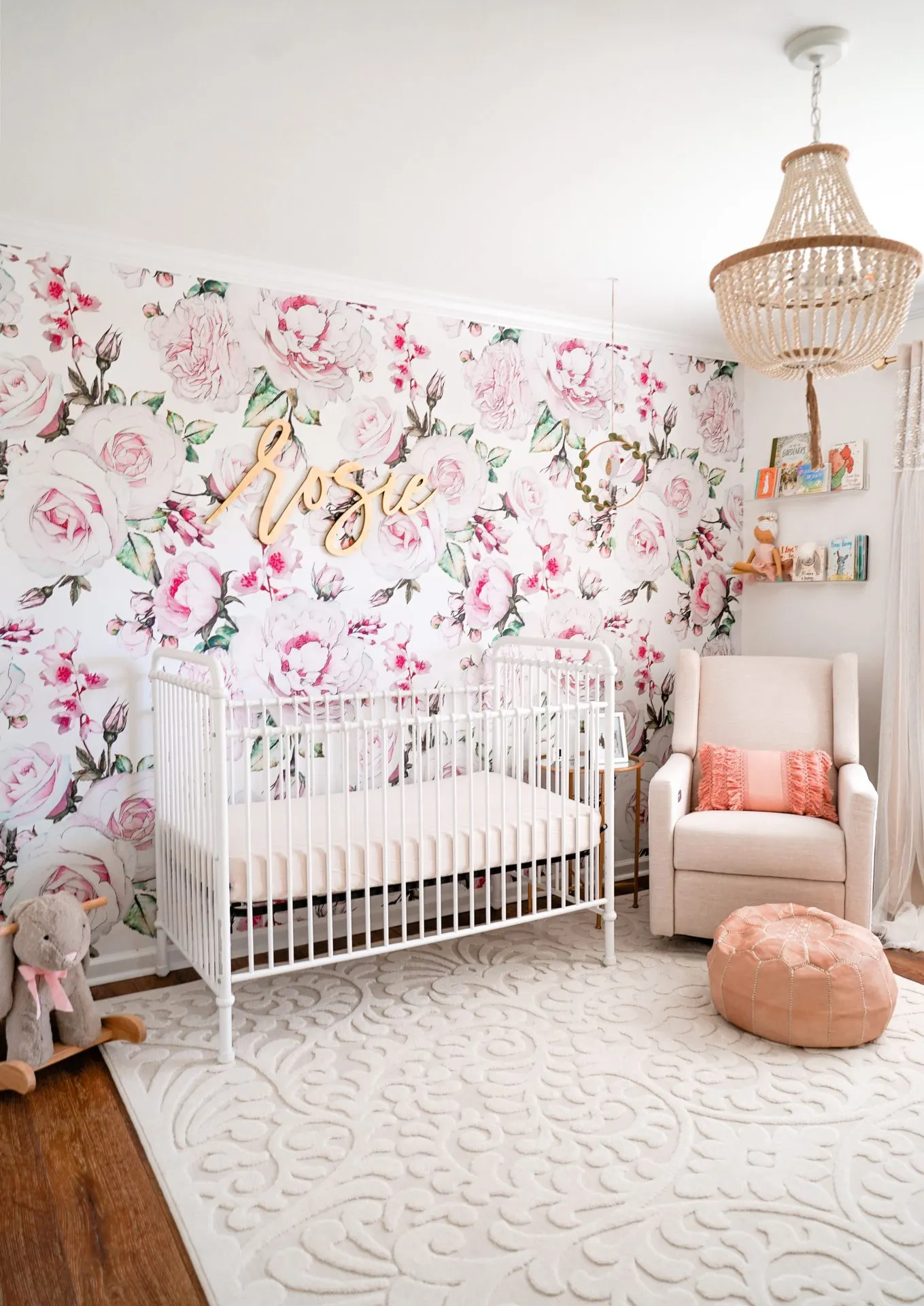 Morgan Bullard's Nursery with Pink Floral Wallpaper