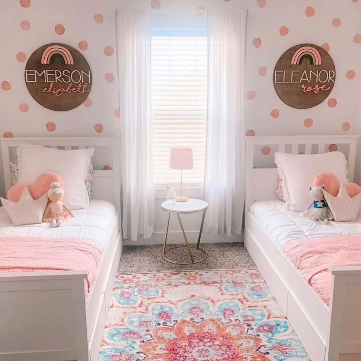 Children's Design Trends - Watercolor Polka Dot Decals in Shared Girls Room by @klarkin1501