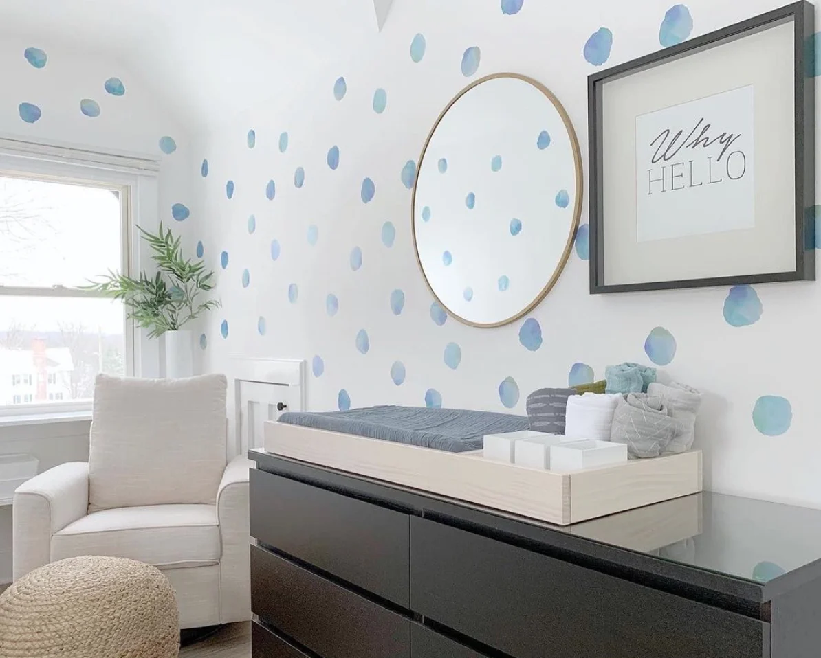 Dots for Days Nursery Trend - Watercolor Polka Dot Decals in Nursery by @rappaporthomesllc