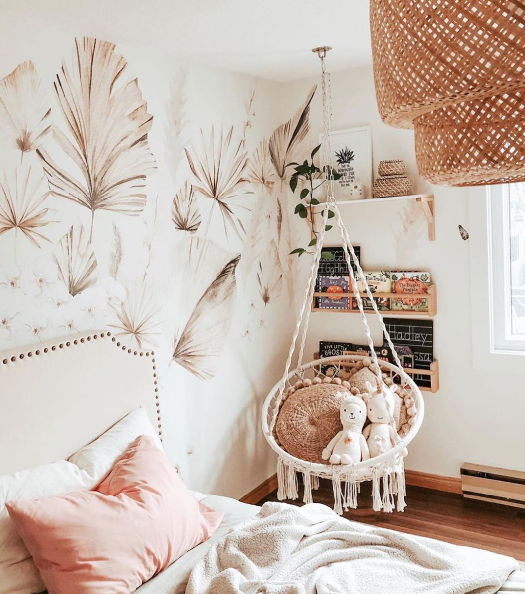 Woven Accents Trend - Bohemian Palm Decals in Girls Room by @oursmalltownsquad