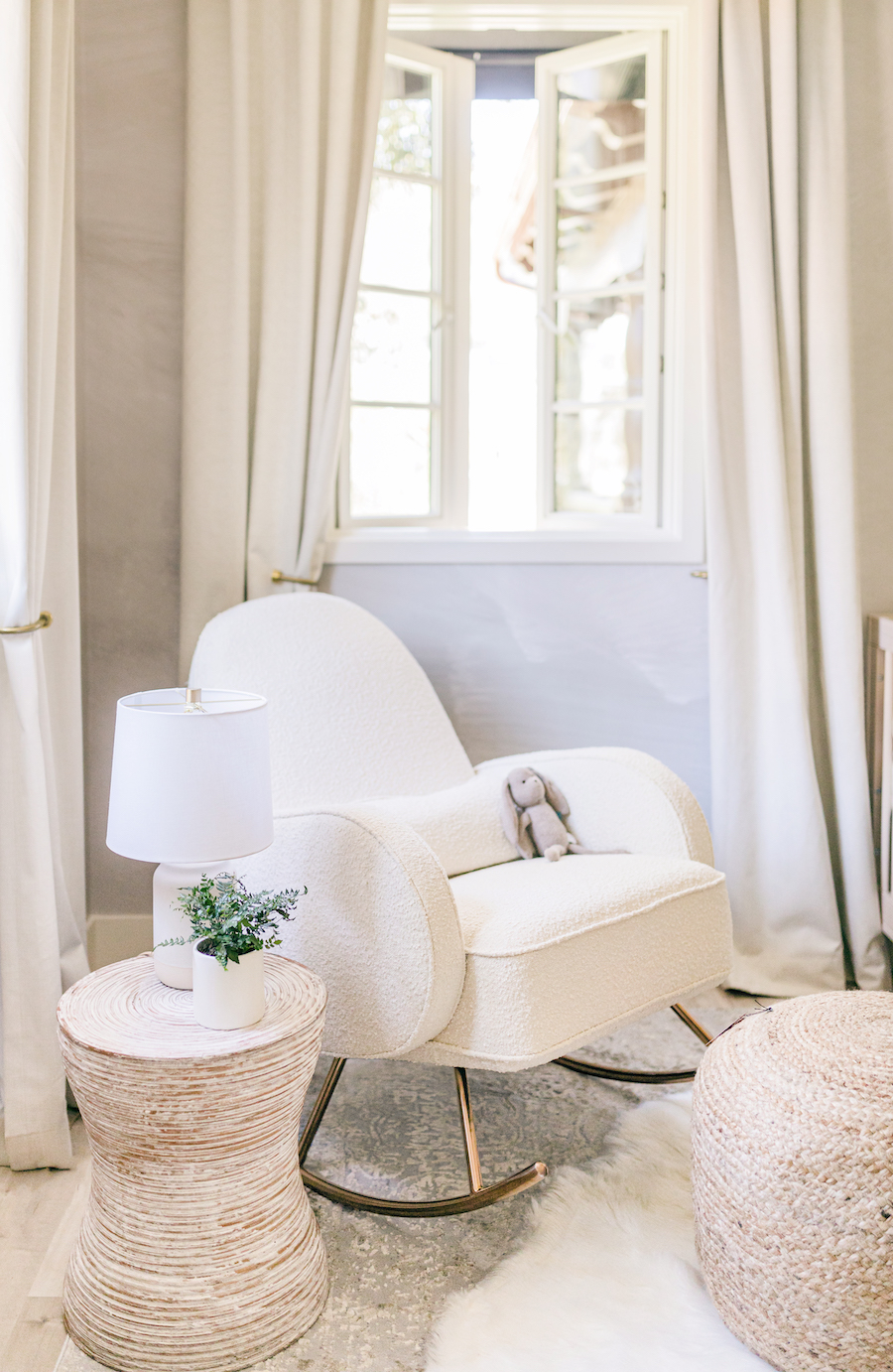 White Rocker in Baby Girl Natural Neutral Nursery