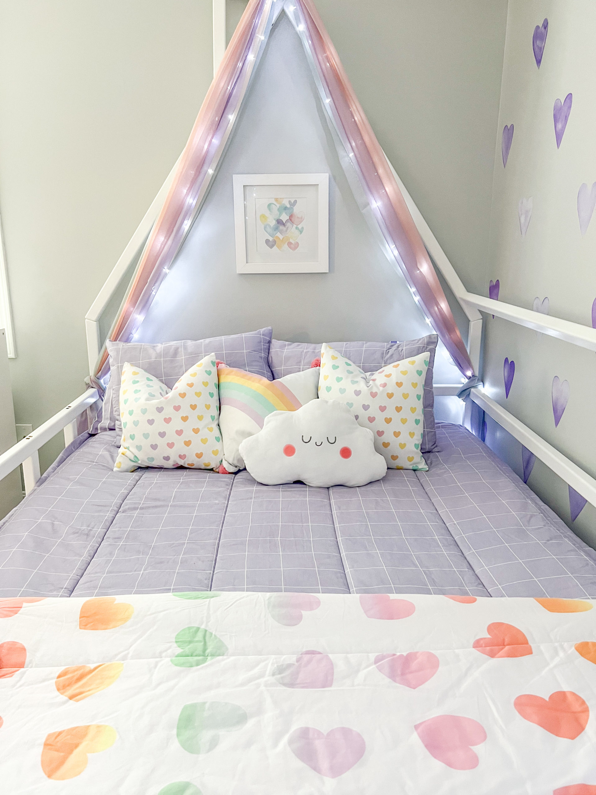 Purple Hearts and Rainbow Girls Bedroom