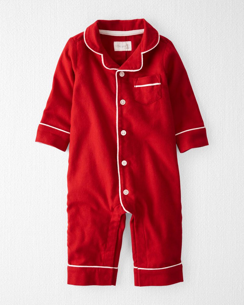 Red Button Down One Piece Pajamas for Baby