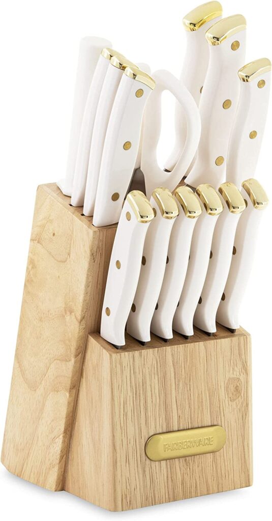 Pretty White and Gold Knife Set