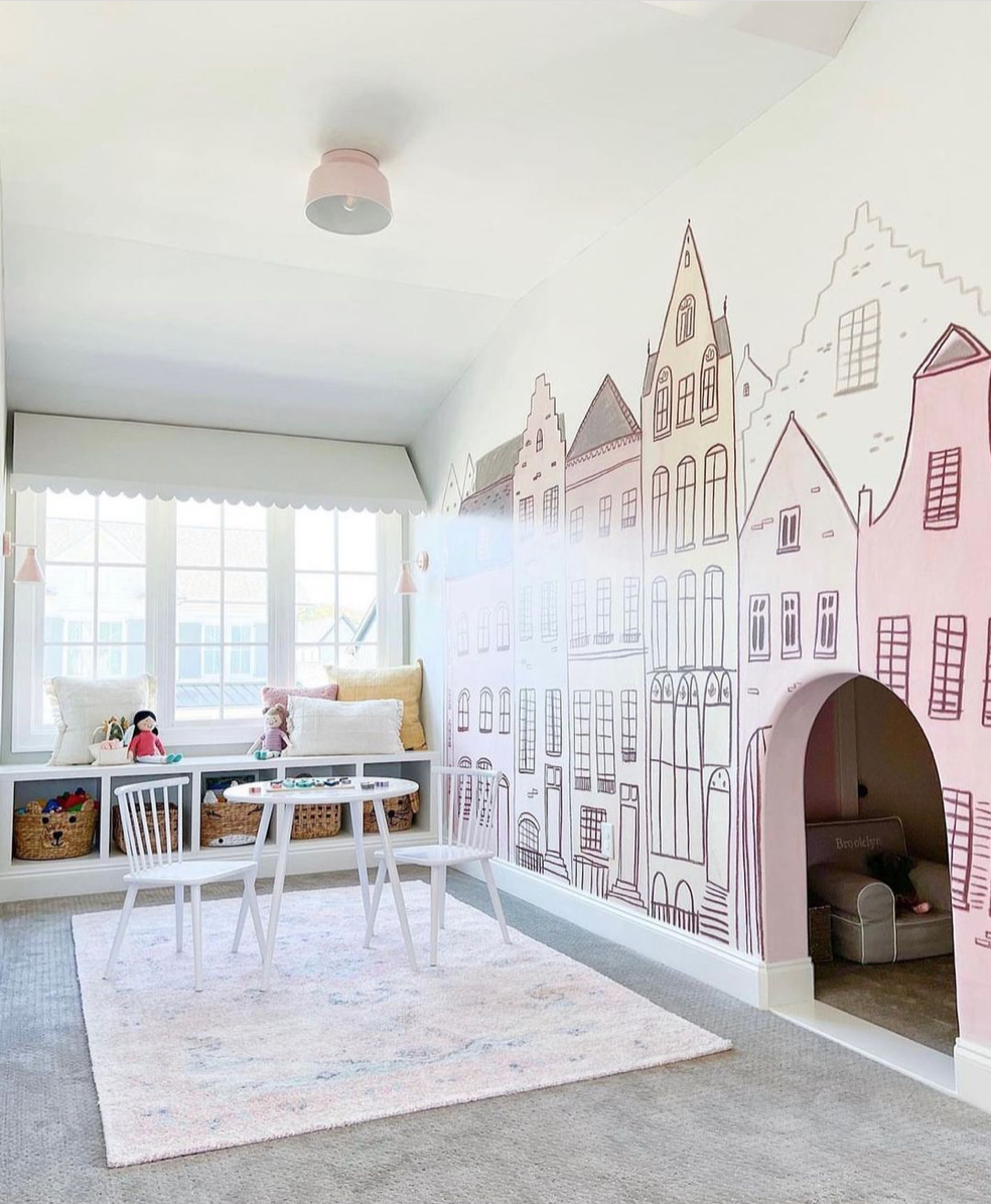 Townhouse Wall Mural in Playroom by interiorswithbloom