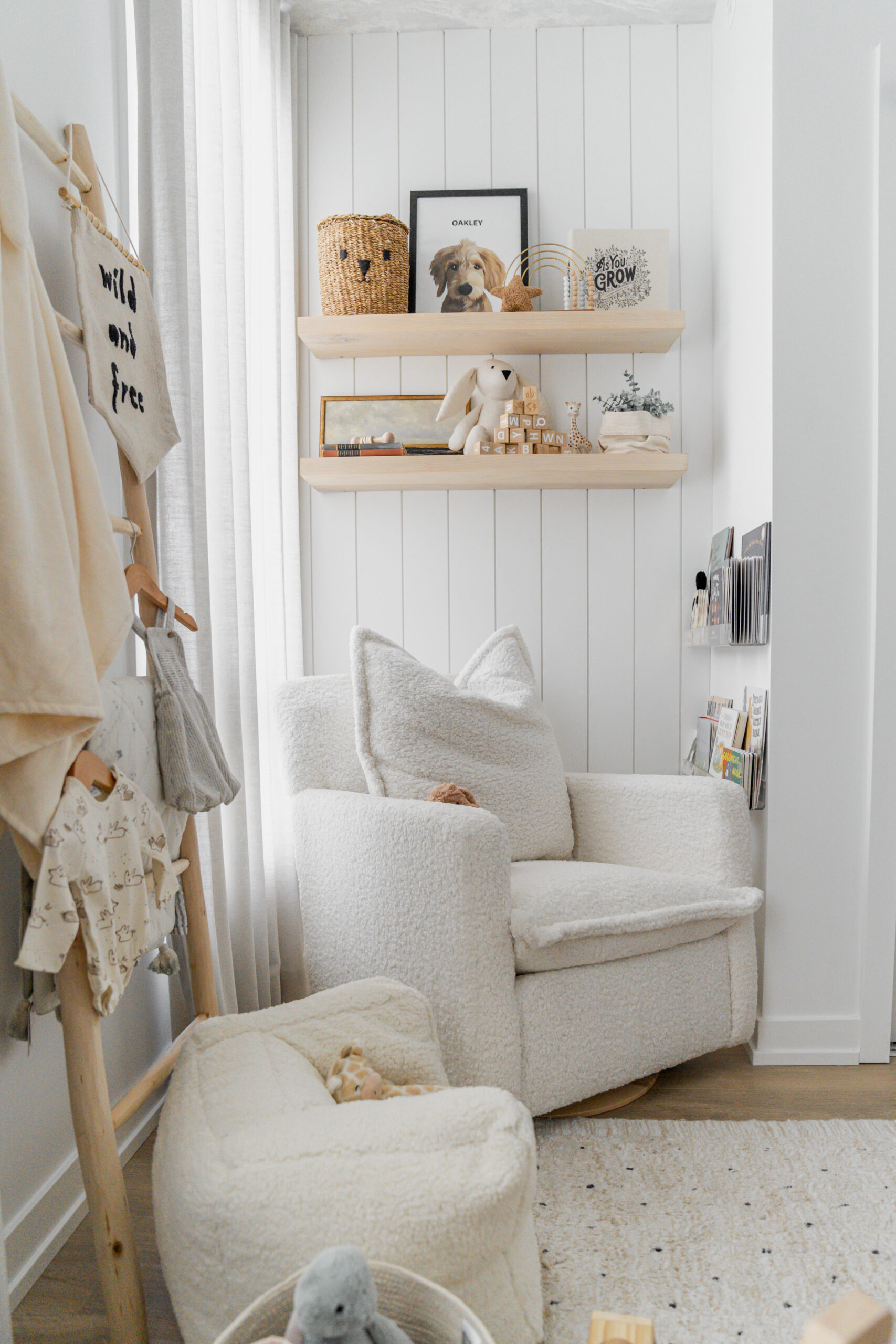 Neutral Nursery with Vintage Charm Boucle Pillow Style Glider