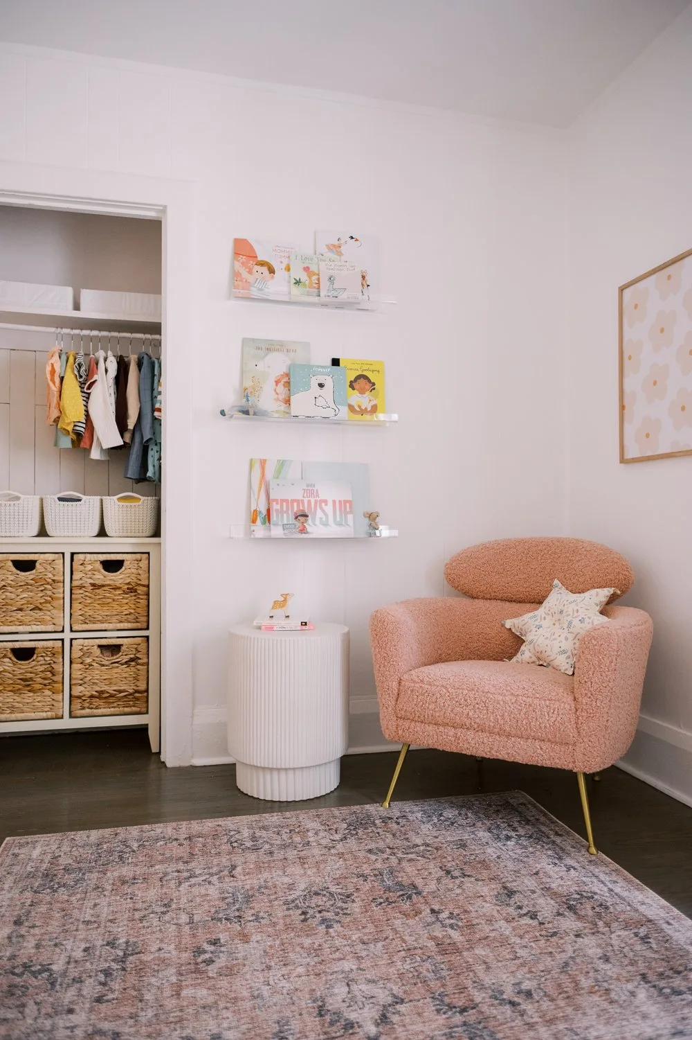 Pink Boucle Chair in Nursery