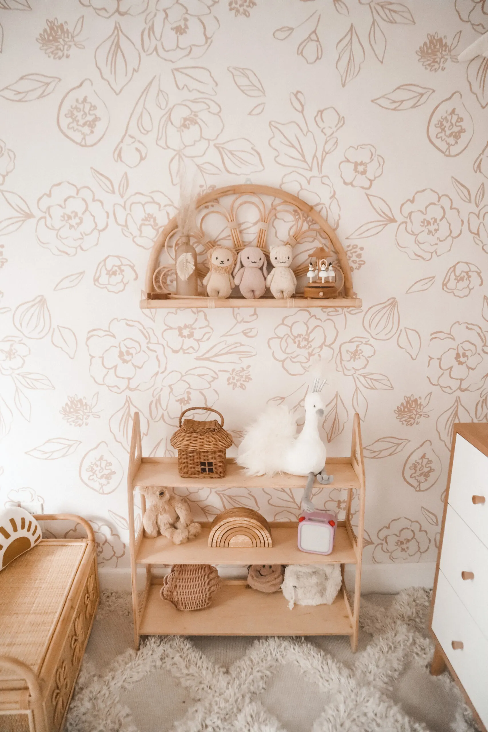 Boho Shelf Styling in Girl's Boho Toddler Room