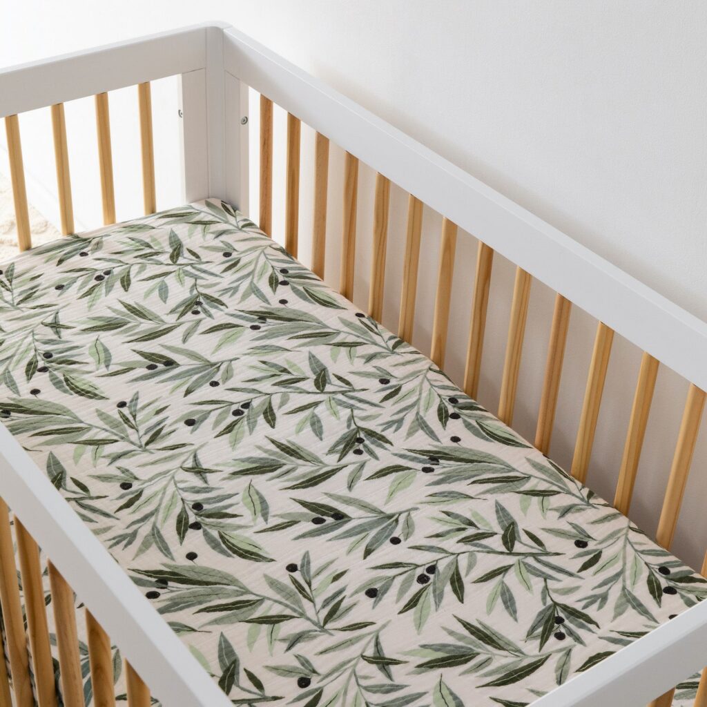 Olive Branch Cotton Muslin Crib Sheet - Babyletto Baby Bedding 