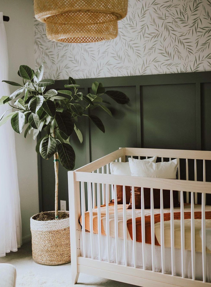 Nursery featuring Light Green Botanical Foliage Wallpaper