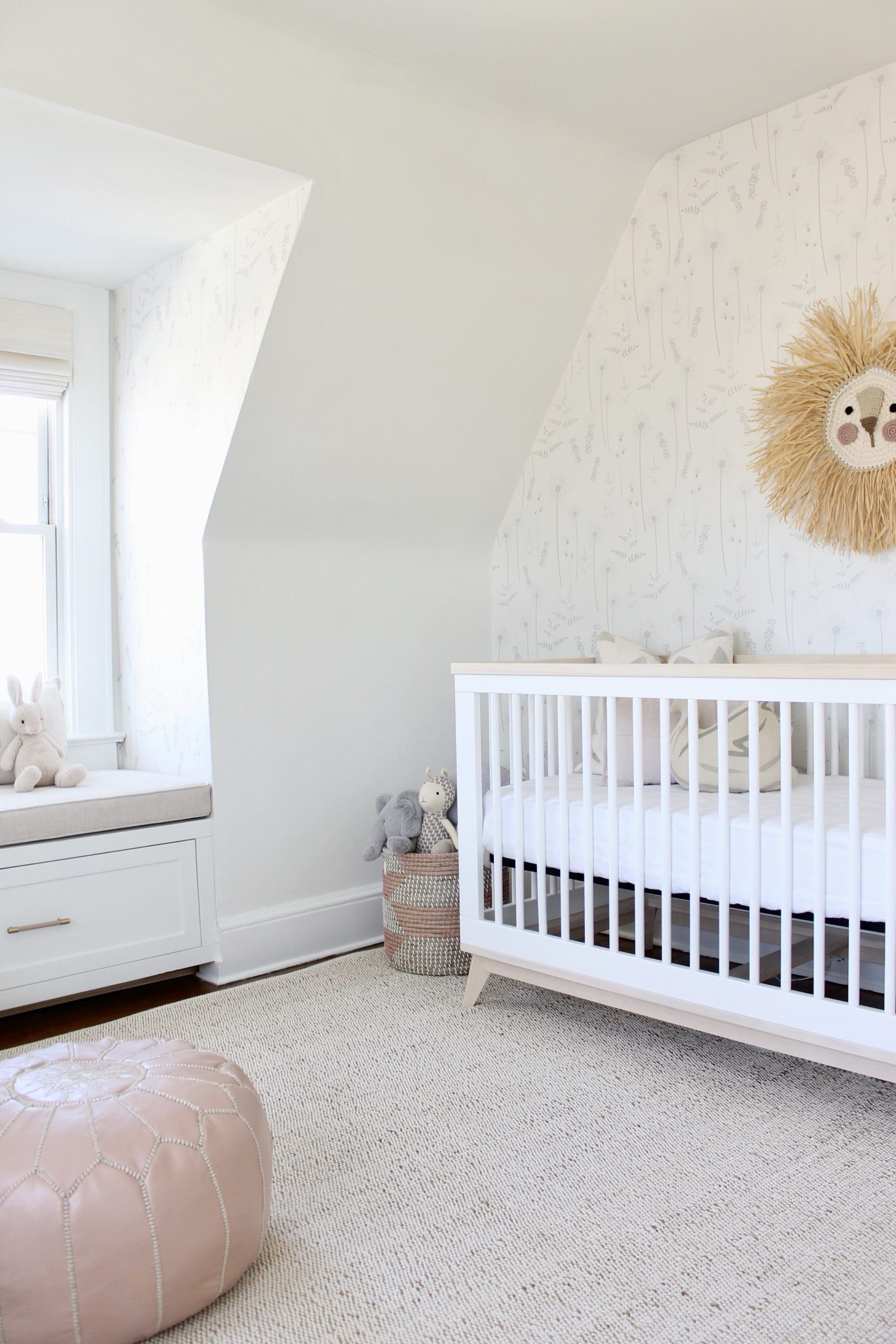 Nursery with Gray Botanical Wildflower Wallpaper