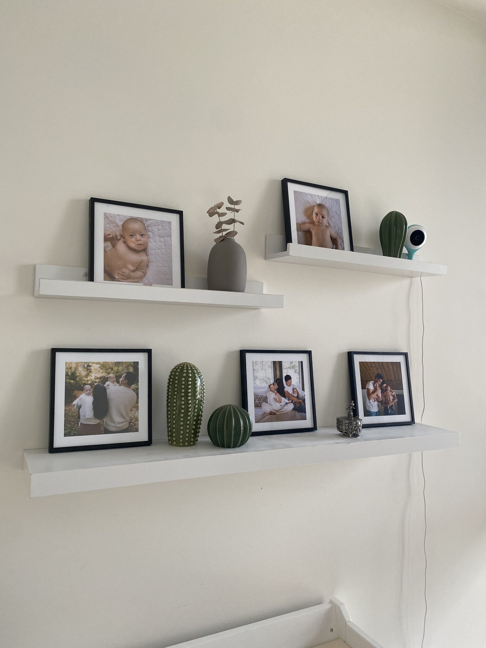 Photo Tiles on Wall Shelf in Nursery