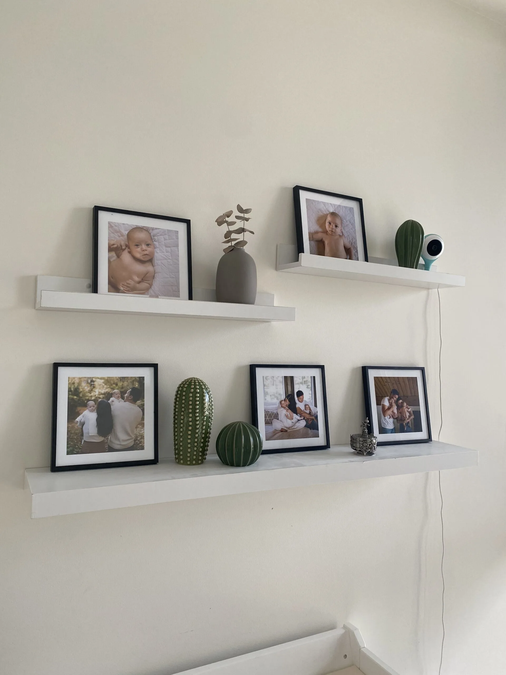Photo Tiles on Wall Shelf in Nursery