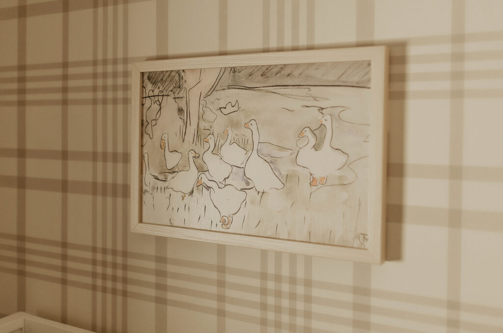 Beige Plaid Wallpaper with Duck Art