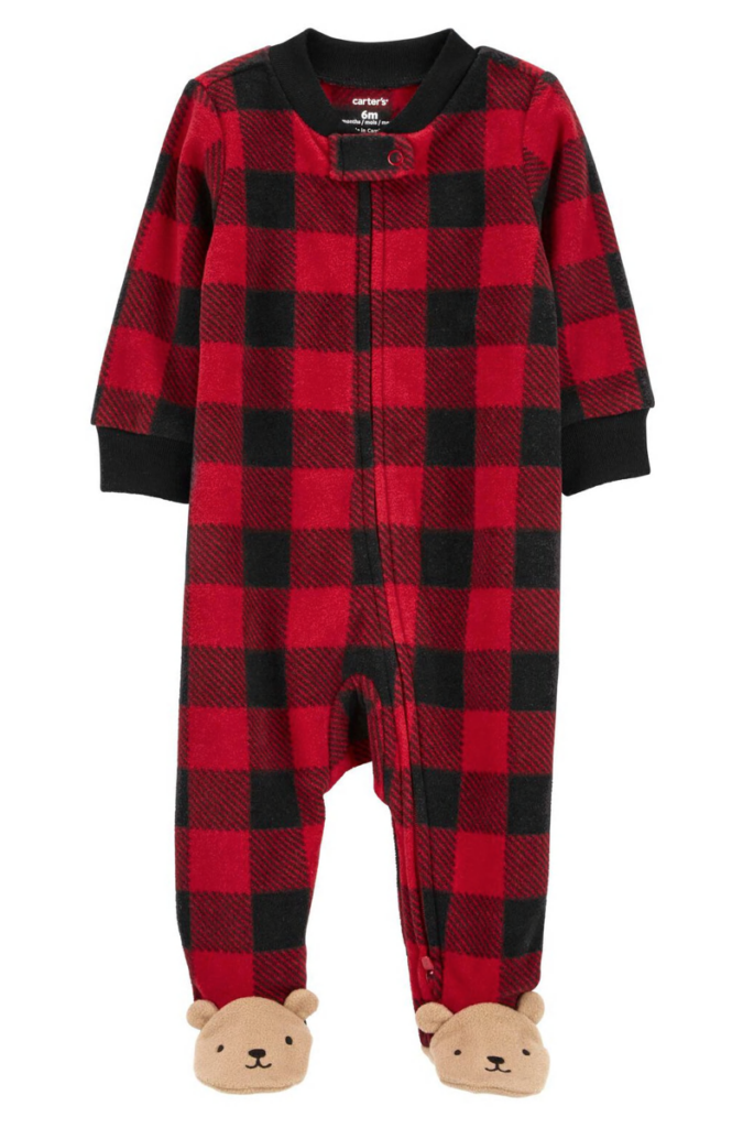 Fleece Buffalo Check Pajamas with Bear Footies