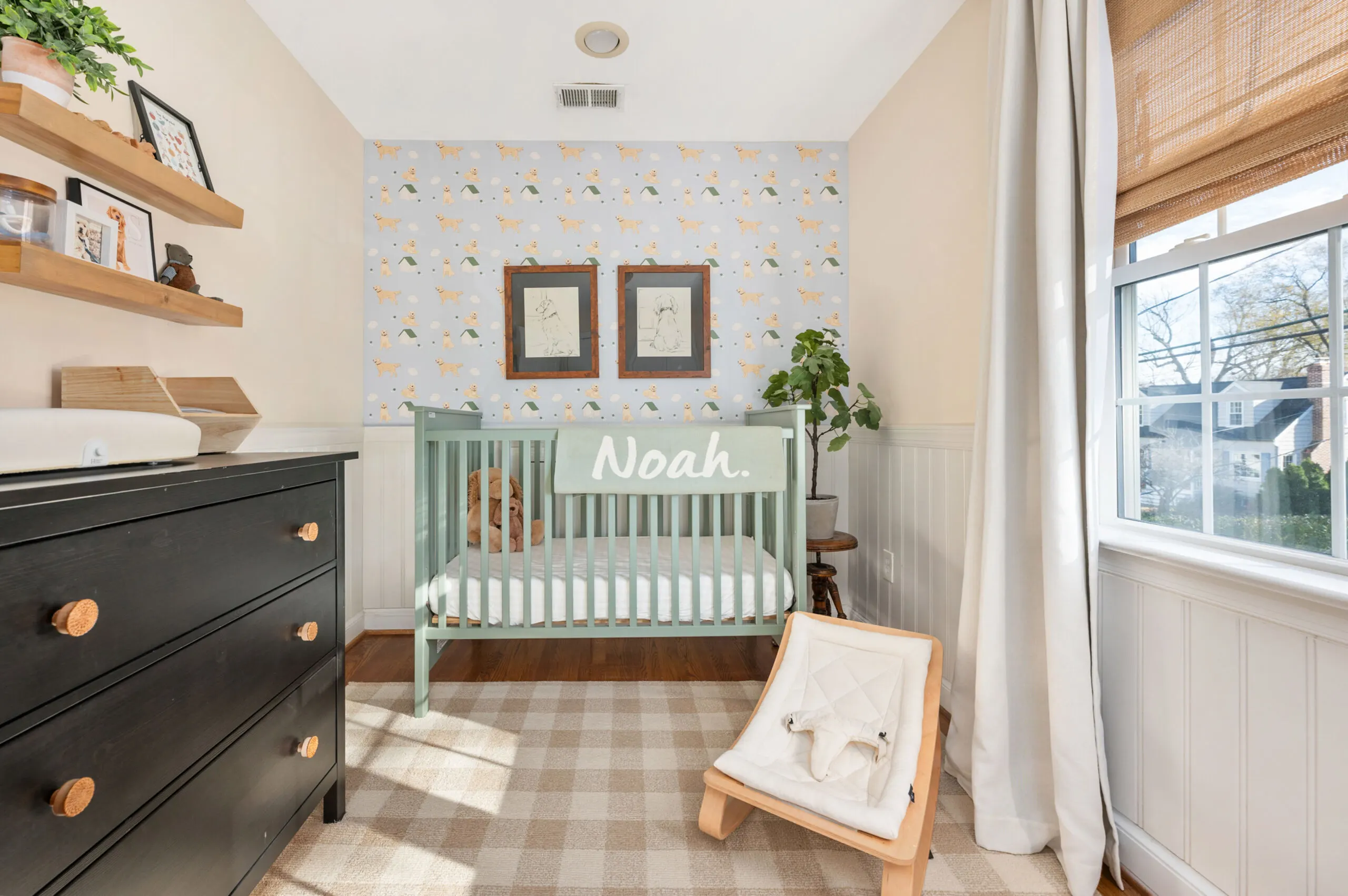 Checked Rug in Boy's Dog Themed Nursery