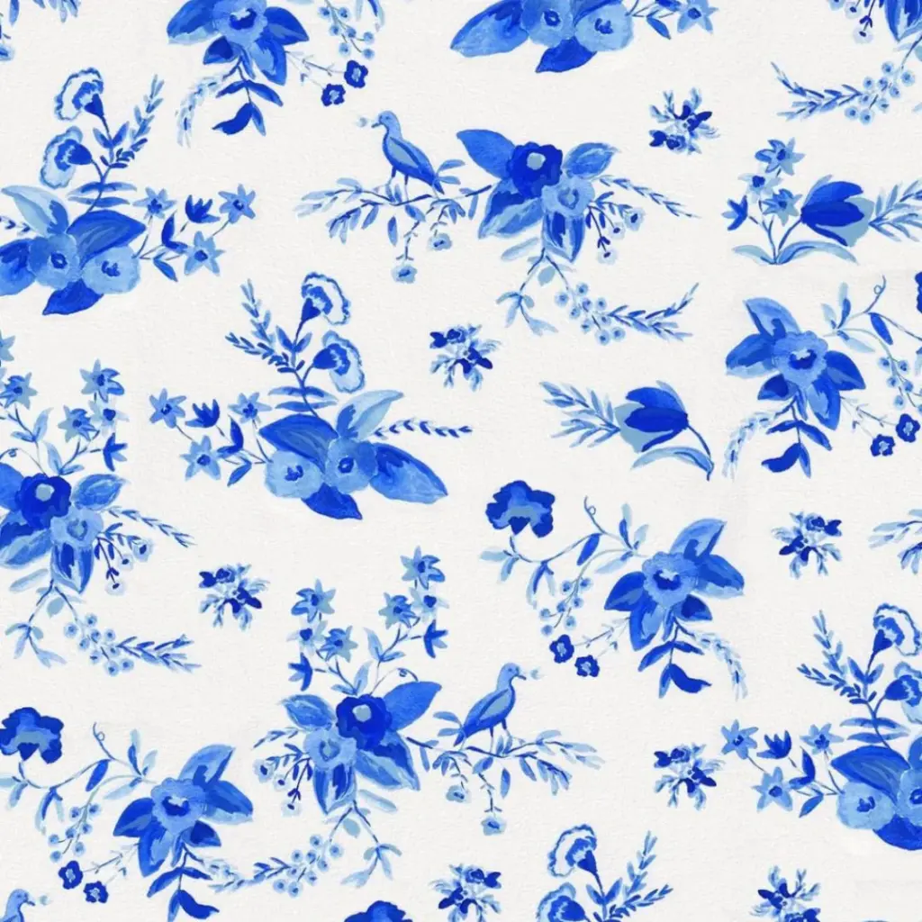 White and Blue Porcelain Wallpaper