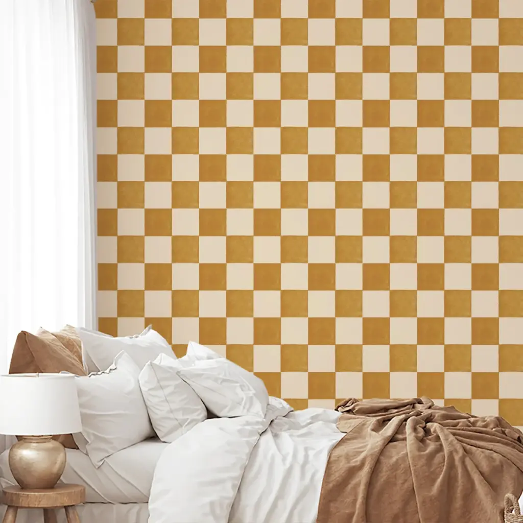 Checkered Wallpaper in Bedroom 