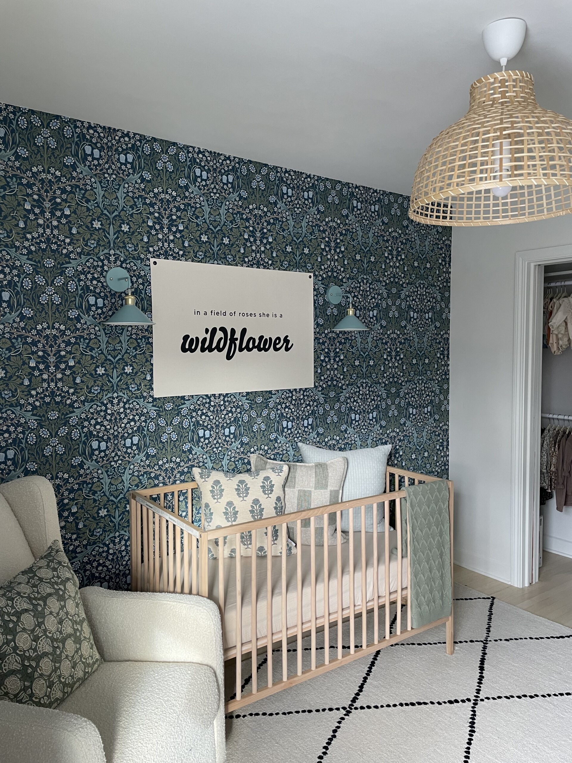 Aqua Sconces Above Crib in Wildflower Girls Nursery