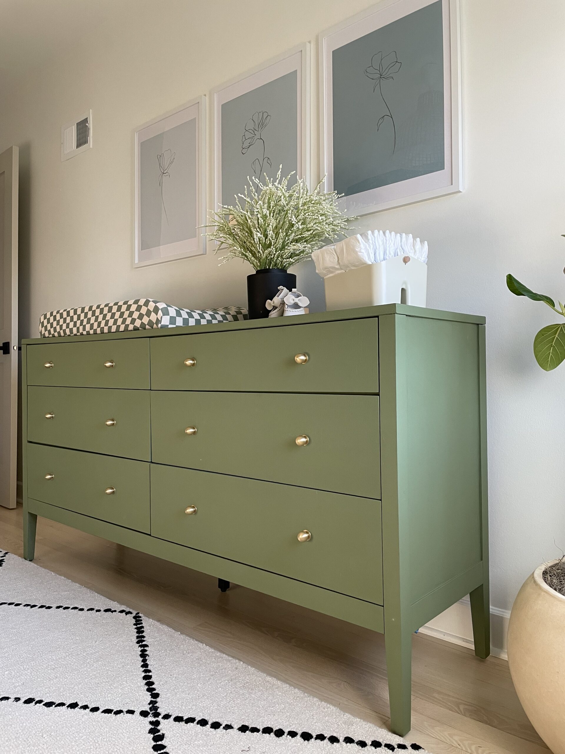 Green Dresser with Wildflower Print Trio