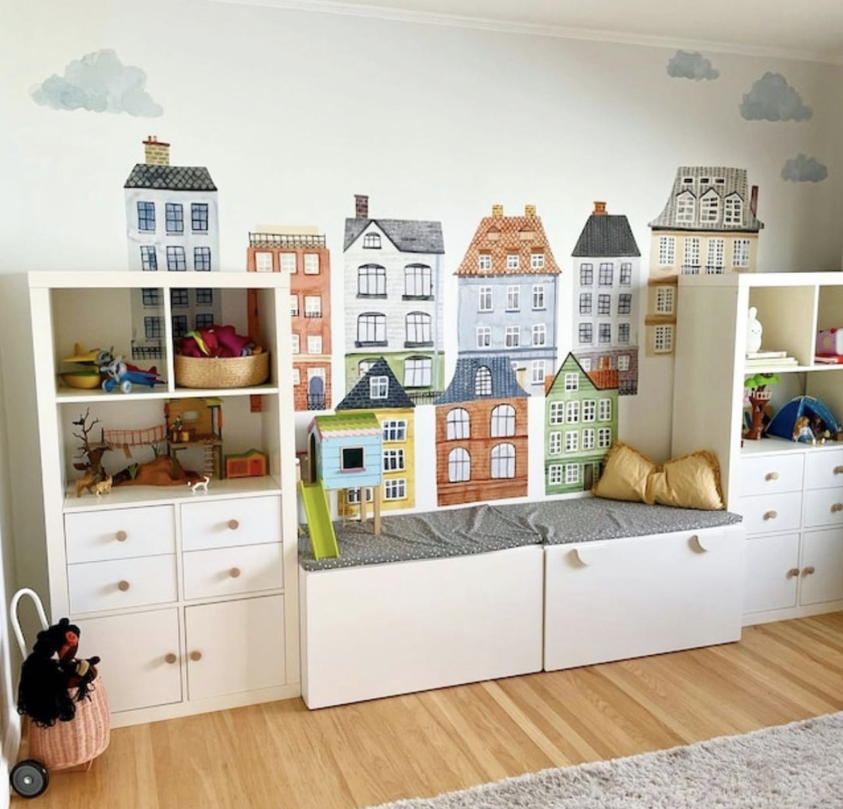 Village House Wall Decals in Playroom