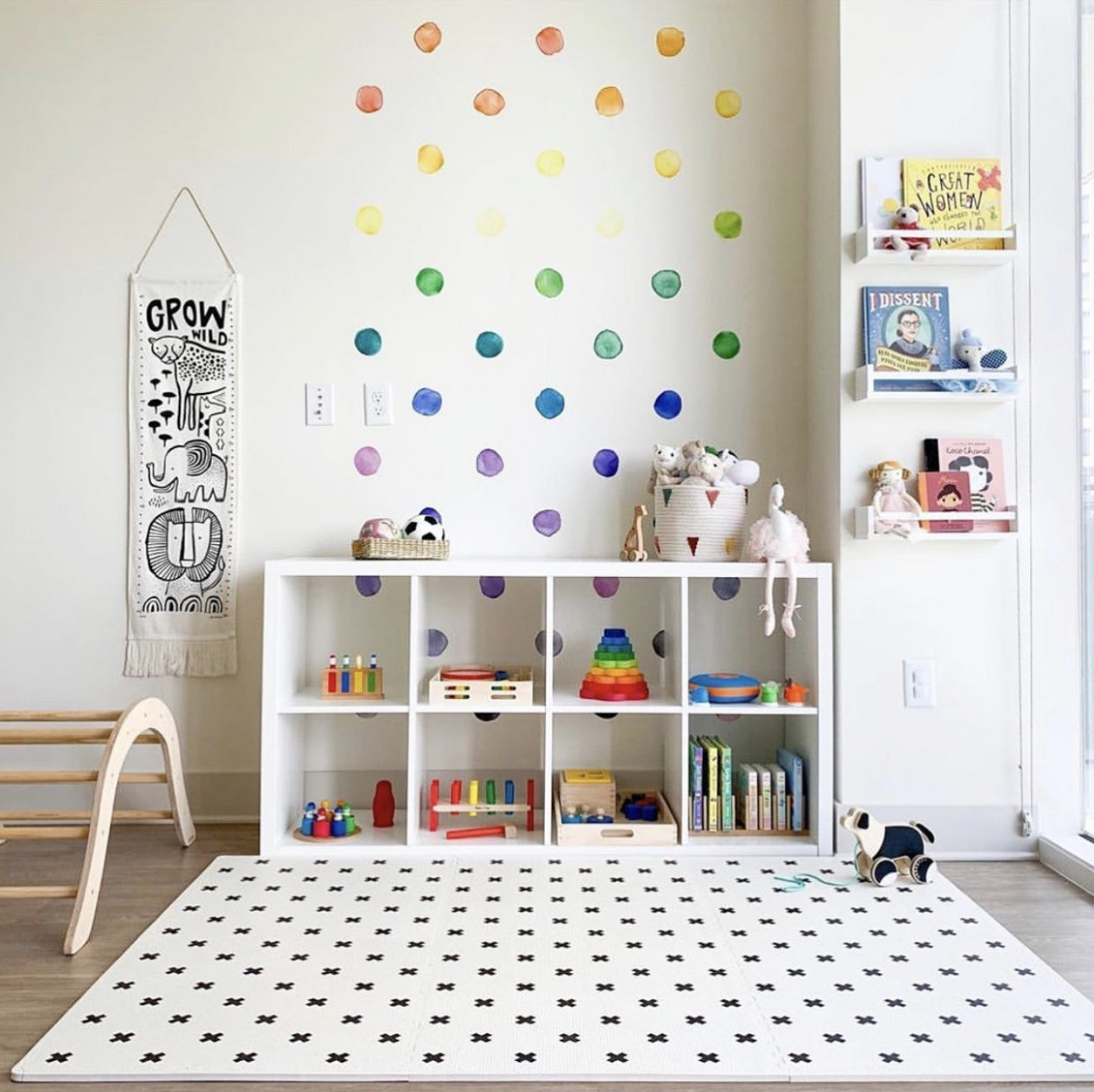 Rainbow Watercolor Polka Dot Decals in Playroom