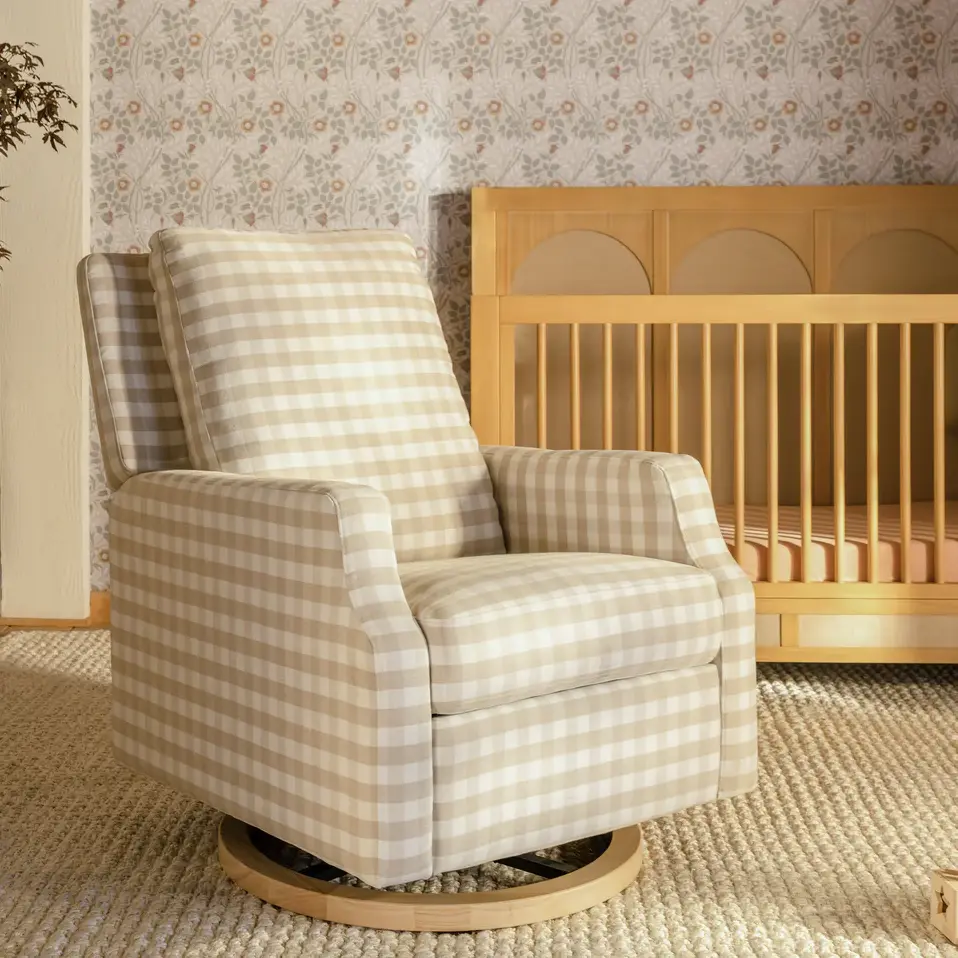 Crewe Electronic Recliner + Swivel Glider in Tan Gingham